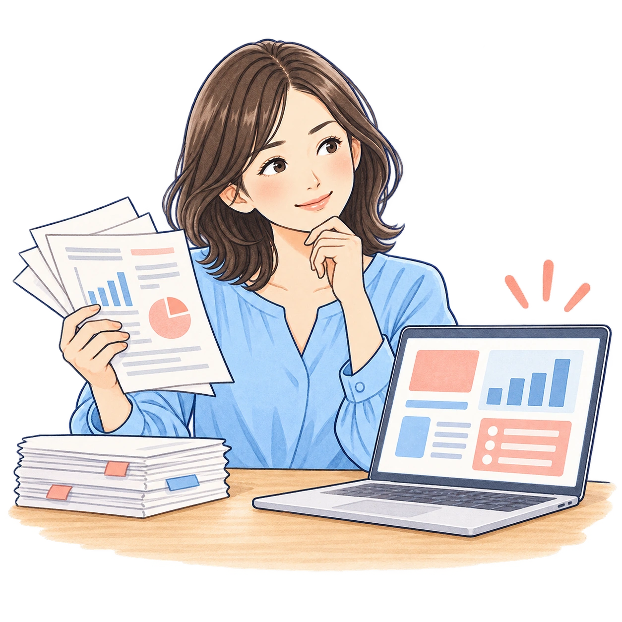 AIで変わる仕事について考える女性のイラスト